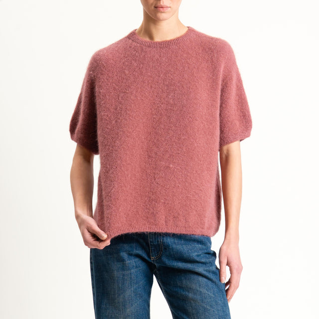 Zeroassoluto-Maglia girocollo mezza manica BABY ALPACA SUPERFINE ELASTICIZZATA - blush