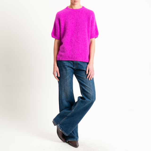 Zeroassoluto-Maglia girocollo mezza manica BABY ALPACA SUPERFINE ELASTICIZZATA - fucsia