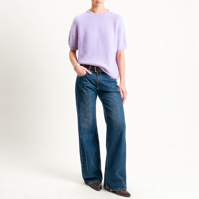 Zeroassoluto-Maglia girocollo mezza manica BABY ALPACA SUPERFINE ELASTICIZZATA - lilla