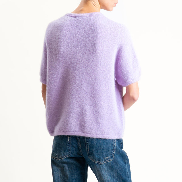 Zeroassoluto-Maglia girocollo mezza manica BABY ALPACA SUPERFINE ELASTICIZZATA - lilla