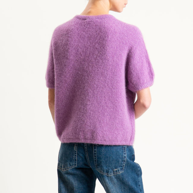 Zeroassoluto-Maglia girocollo mezza manica BABY ALPACA SUPERFINE ELASTICIZZATA - mauve