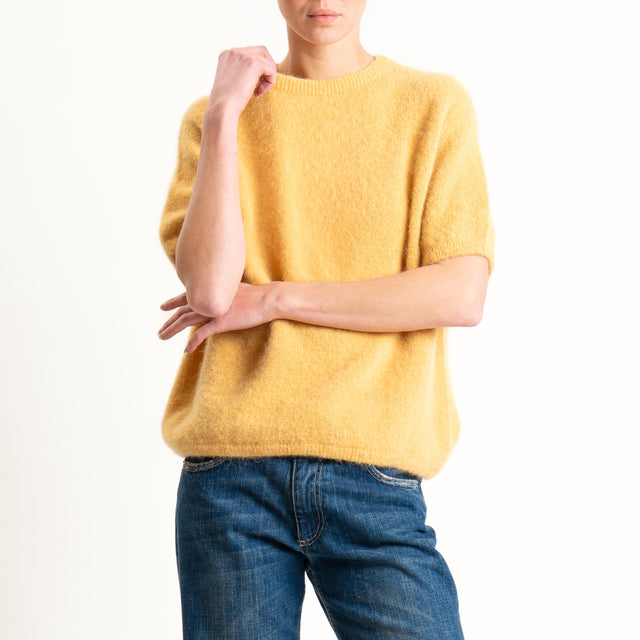 Zeroassoluto-Maglia girocollo mezza manica BABY ALPACA SUPERFINE ELASTICIZZATA - ocra