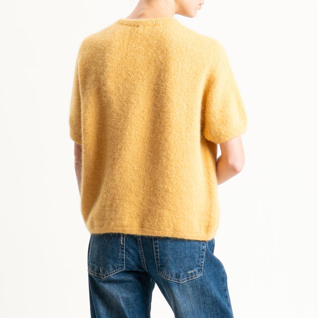 Zeroassoluto-Maglia girocollo mezza manica BABY ALPACA SUPERFINE ELASTICIZZATA - ocra