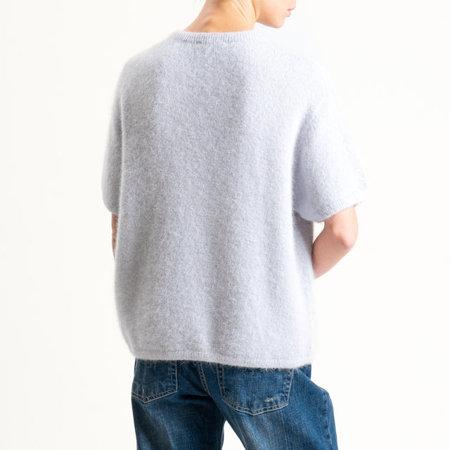 Zeroassoluto-Maglia girocollo mezza manica BABY ALPACA SUPERFINE ELASTICIZZATA - perla