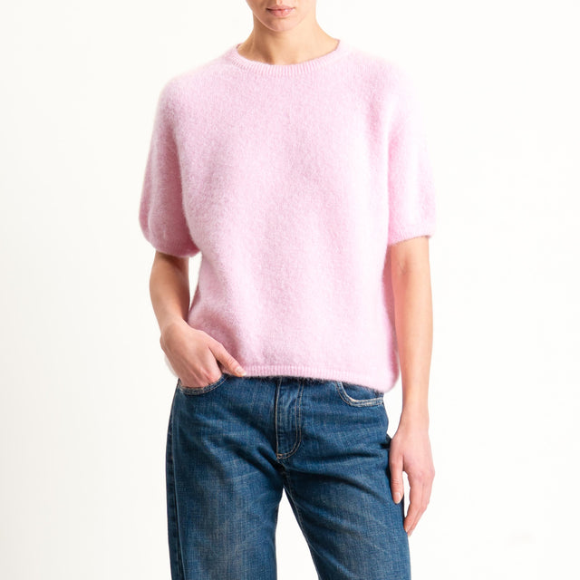 Zeroassoluto-Maglia girocollo mezza manica BABY ALPACA SUPERFINE ELASTICIZZATA - rosa