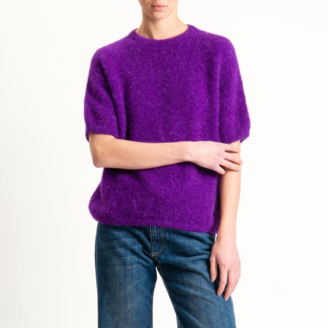 Zeroassoluto-Maglia girocollo mezza manica BABY ALPACA SUPERFINE ELASTICIZZATA - viola