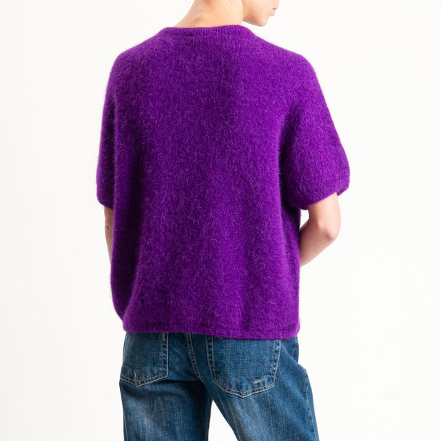 Zeroassoluto-Maglia girocollo mezza manica BABY ALPACA SUPERFINE ELASTICIZZATA - viola