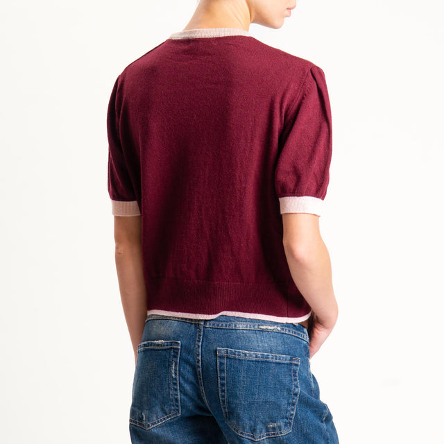 Zeroassoluto-Maglia mezza manica misto cashmere - casha/vino/rosa