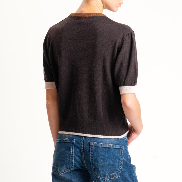 Zeroassoluto-Maglia mezza manica misto cashmere - cioccolato/moro/casha