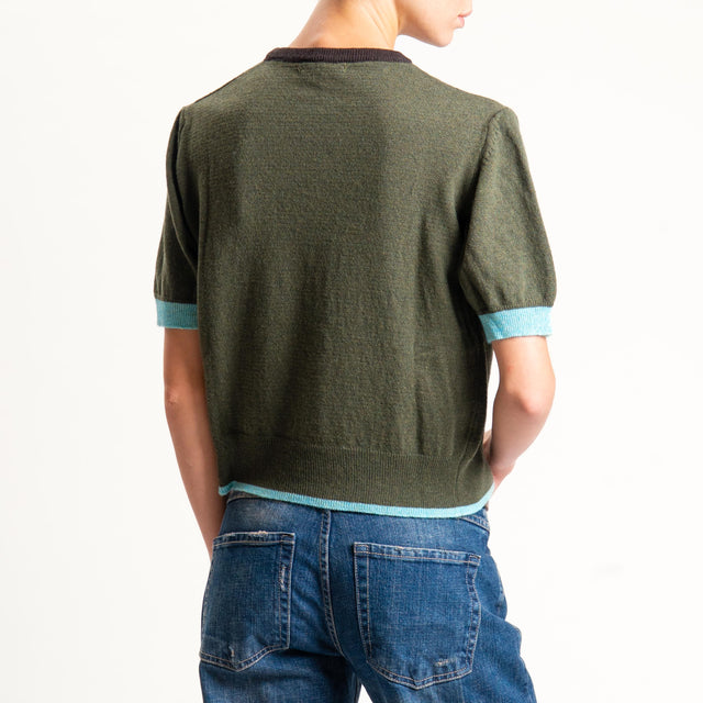 Zeroassoluto-Maglia mezza manica misto cashmere - moro/militare/acqua