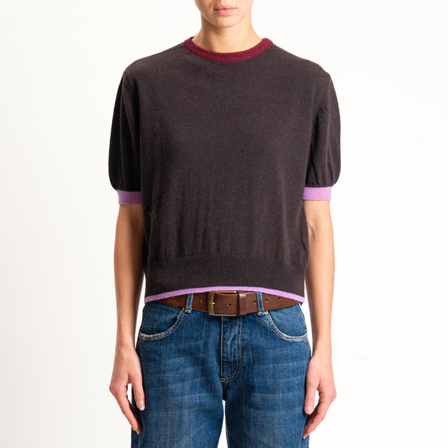 Zeroassoluto-Maglia mezza manica misto cashmere - vino/moro/glicine