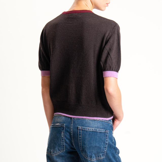 Zeroassoluto-Maglia mezza manica misto cashmere - vino/moro/glicine