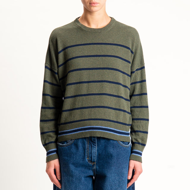 Zeroassoluto-Maglia a righe misto cashmere - militare/blu