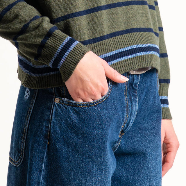 Zeroassoluto-Maglia a righe misto cashmere - militare/blu