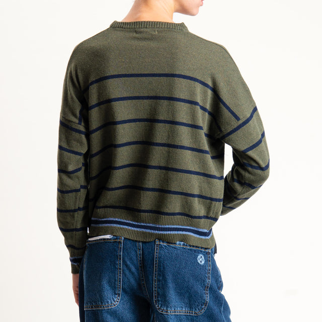 Zeroassoluto-Maglia a righe misto cashmere - militare/blu