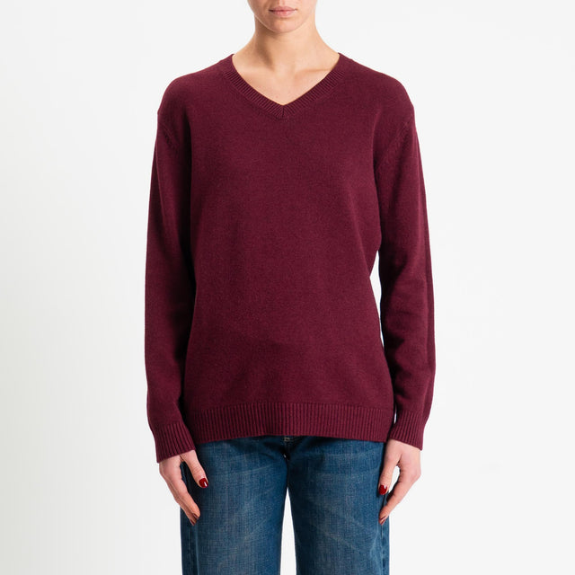 Zeroassoluto-Maglia scollo v regular fit - Bordeaux