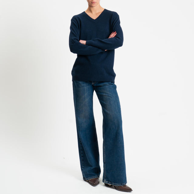 Zeroassoluto-Maglia scollo v regular fit - blu