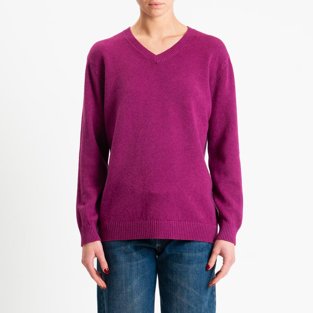 Zeroassoluto-Maglia scollo v regular fit - ciclamino