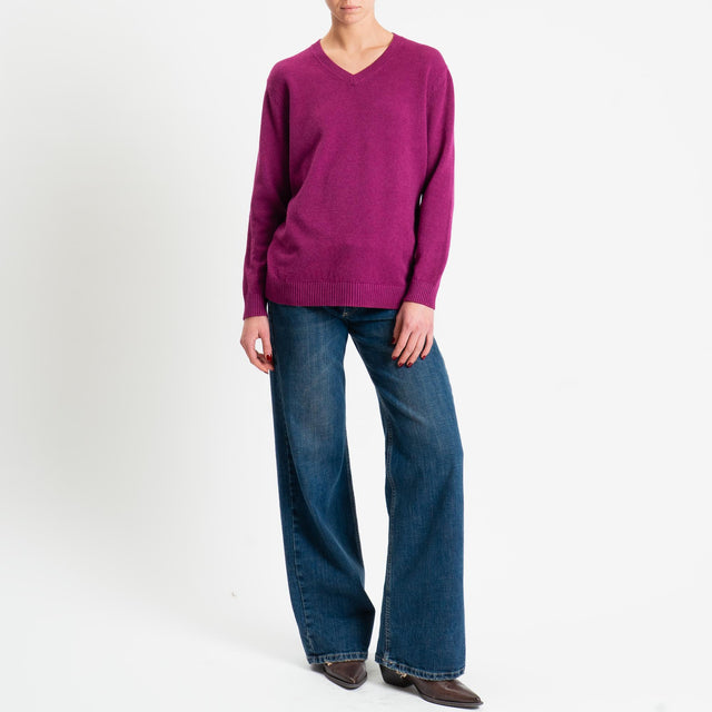 Zeroassoluto-Maglia scollo v regular fit - ciclamino