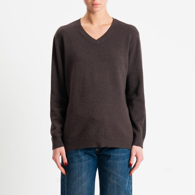 Zeroassoluto-Maglia scollo v regular fit - cioccolato