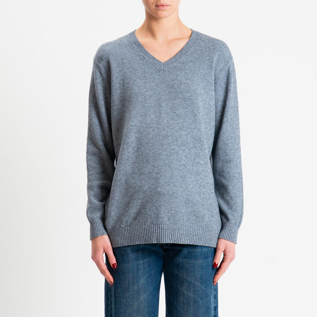 Zeroassoluto-Maglia scollo v regular fit - grigio melange