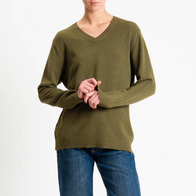 Zeroassoluto-Maglia scollo v regular fit - olio