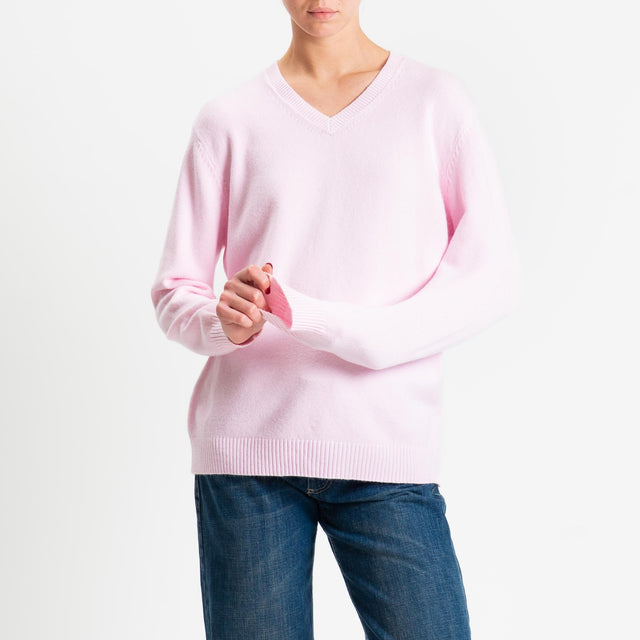 Zeroassoluto-Maglia scollo v regular fit - rosa