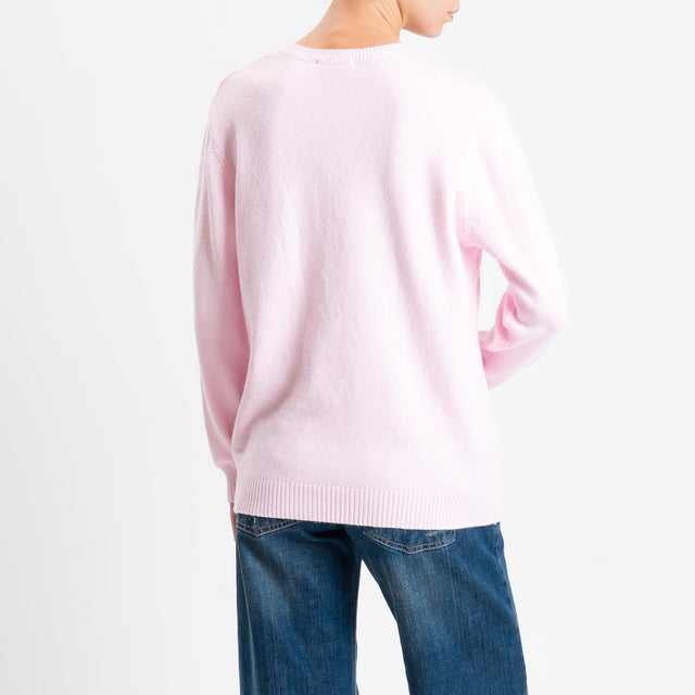 Zeroassoluto-Maglia scollo v regular fit - rosa