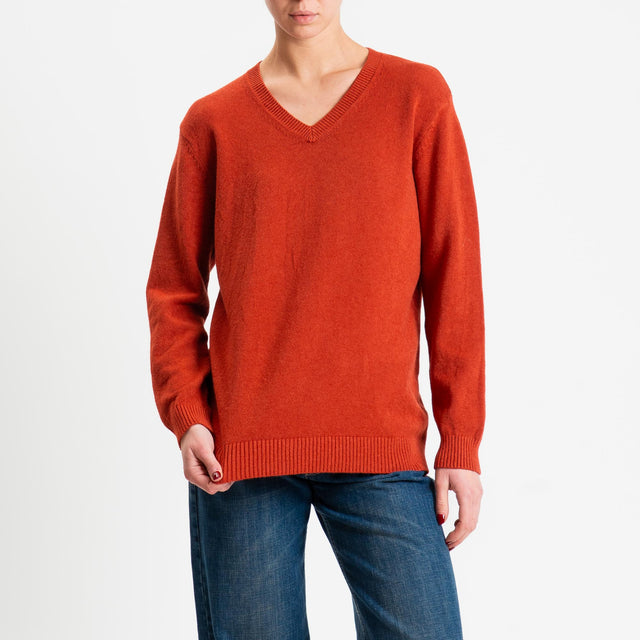 Zeroassoluto-Maglia scollo v regular fit - ruggine