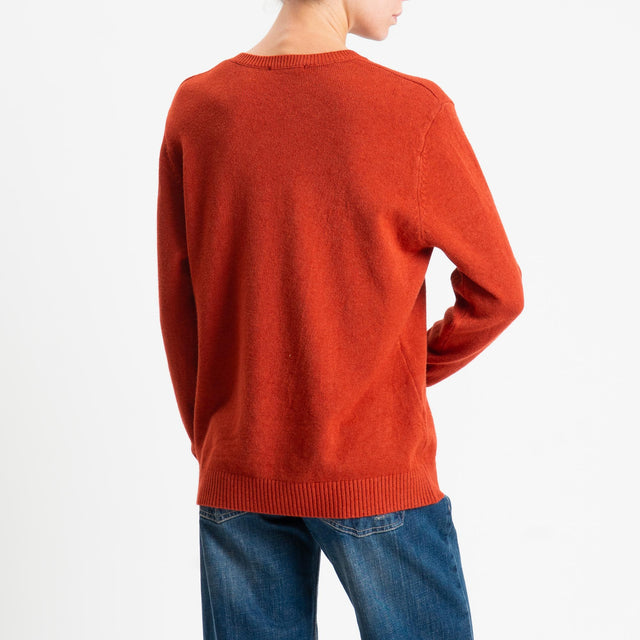 Zeroassoluto-Maglia scollo v regular fit - ruggine