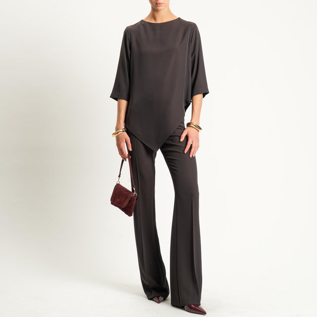 Zeroassoluto-Pantalone bootcut tessuto fluido - moro