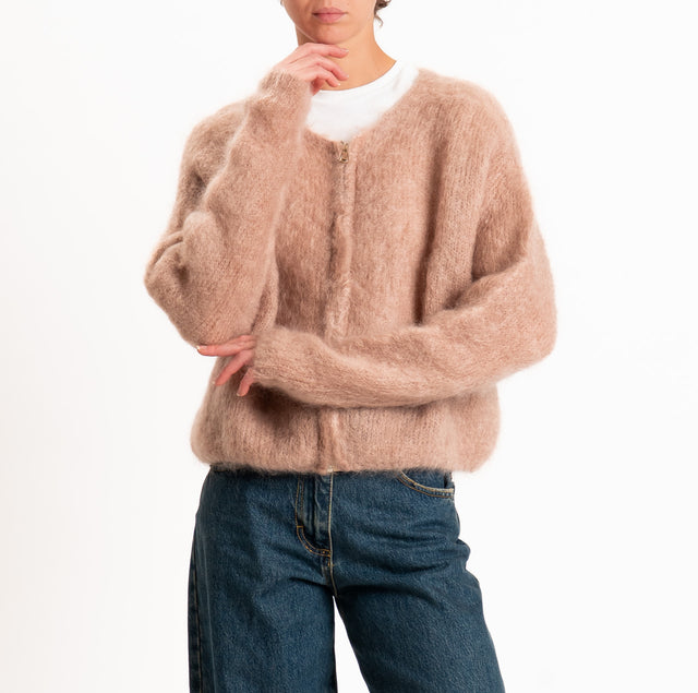 Zeroassoluto-Cardigan KID MOHAIR girocollo con zip - blush