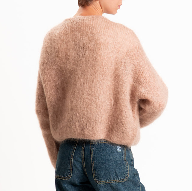 Zeroassoluto-Cardigan KID MOHAIR girocollo con zip - blush