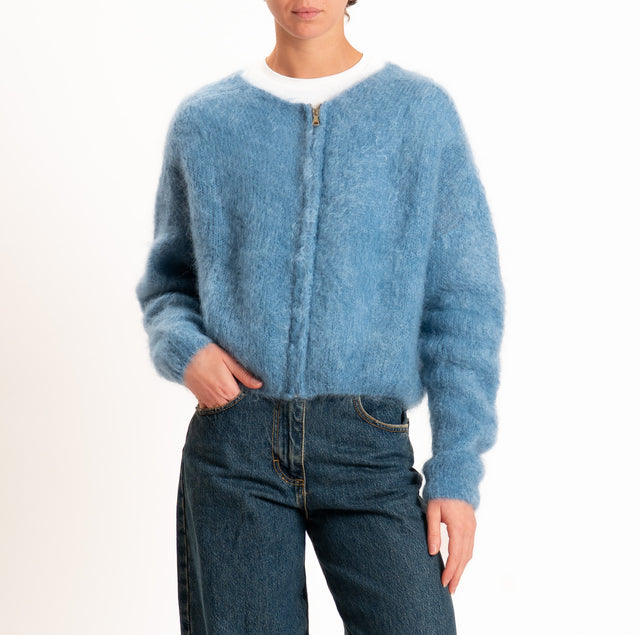 Zeroassoluto-Cardigan KID MOHAIR girocollo con zip - jeans