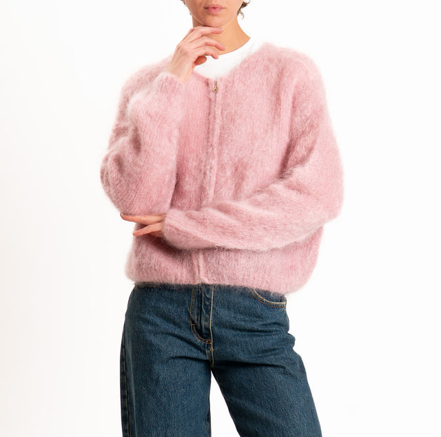 Zeroassoluto-Cardigan KID MOHAIR girocollo con zip - rosa