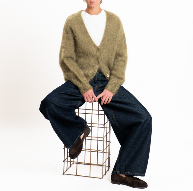Zeroassoluto-Cardigan KID MOHAIR con bottoni - militare
