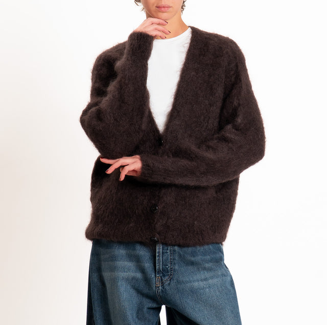 Zeroassoluto-Cardigan KID MOHAIR con bottoni - moro