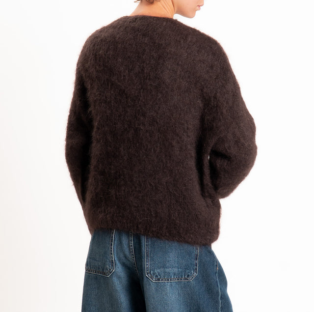 Zeroassoluto-Cardigan KID MOHAIR con bottoni - moro