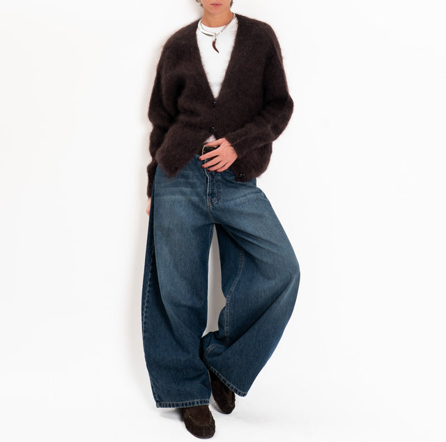 Zeroassoluto-Cardigan KID MOHAIR con bottoni - moro