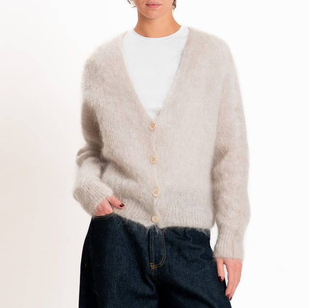 Zeroassoluto-Cardigan KID MOHAIR con bottoni - stone