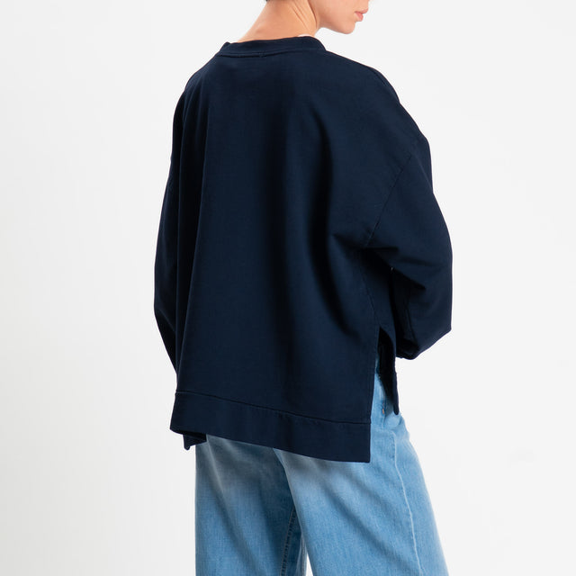 Zeroassoluto-Felpa scatola manica lunga con spacchi laterali stone wash high quality - blu