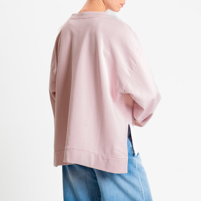 Zeroassoluto-Felpa scatola manica lunga con spacchi laterali stone wash high quality - light pink