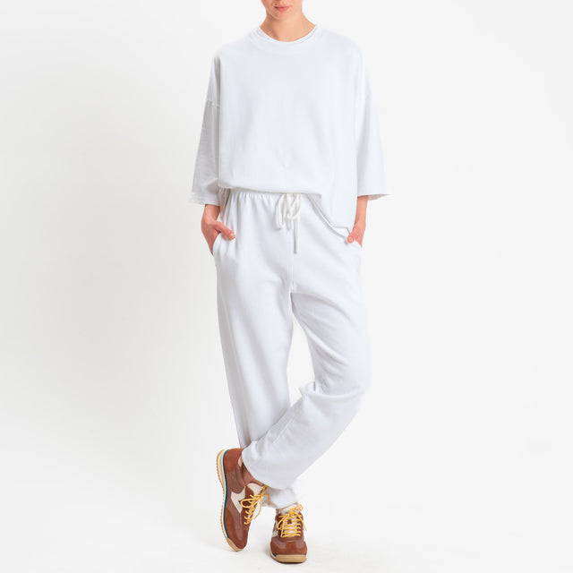 Zeroassoluto-Pantalone in felpa con coulisse stone wash high quality - latte