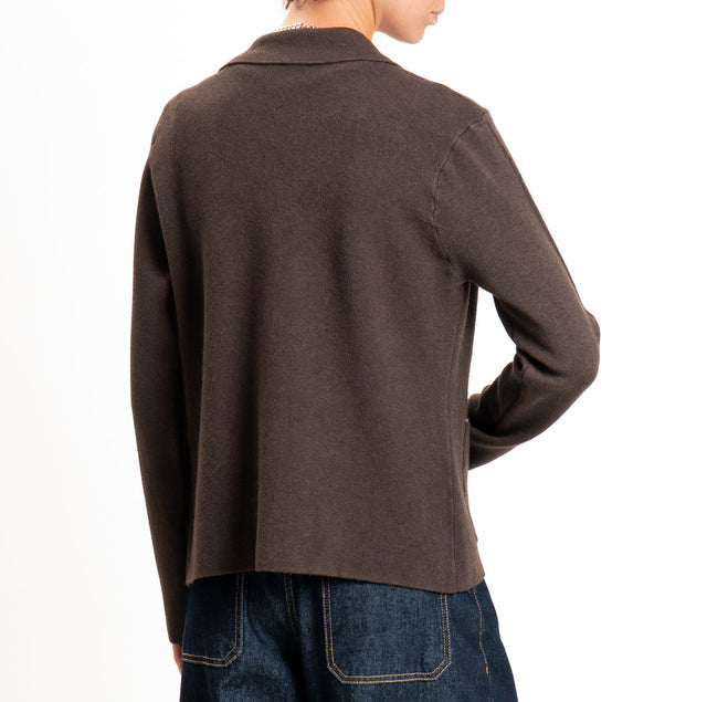 Zeroassoluto-Giacca in maglia bottoni in osso - choco