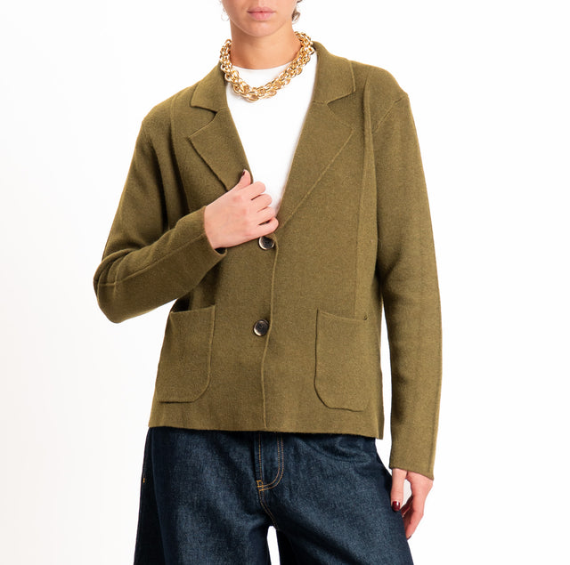 Zeroassoluto-Giacca in maglia bottoni in osso - militare