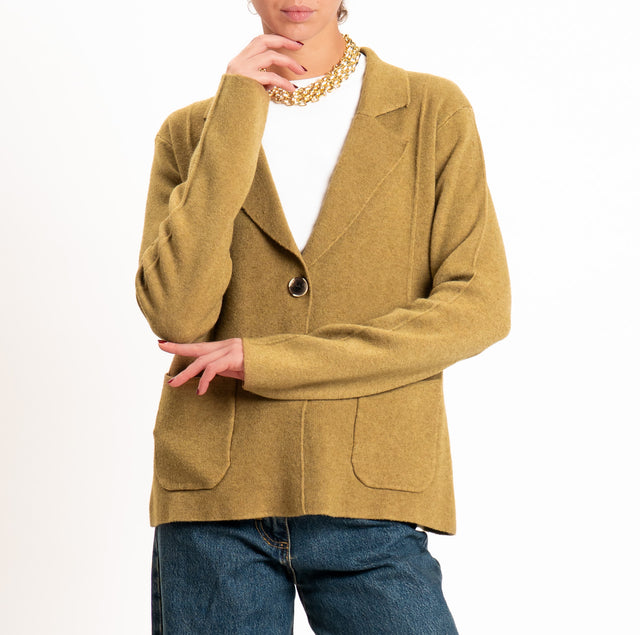 Zeroassoluto-Giacca in maglia bottoni in osso - olio
