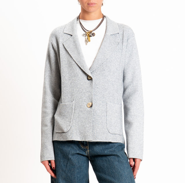Zeroassoluto-Giacca in maglia bottoni in osso - perla