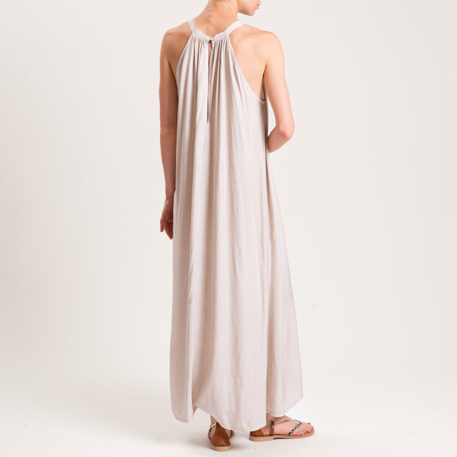 Zeroassoluto-Abito scollo americana bottone dietro - beige