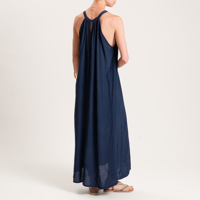 Zeroassoluto-Abito scollo americana bottone dietro - blu
