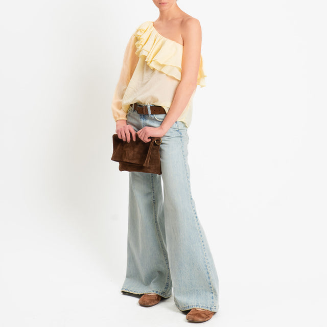 Zeroassoluto-Blusa monospalla con balze mussola di tencel/cotone - yellow